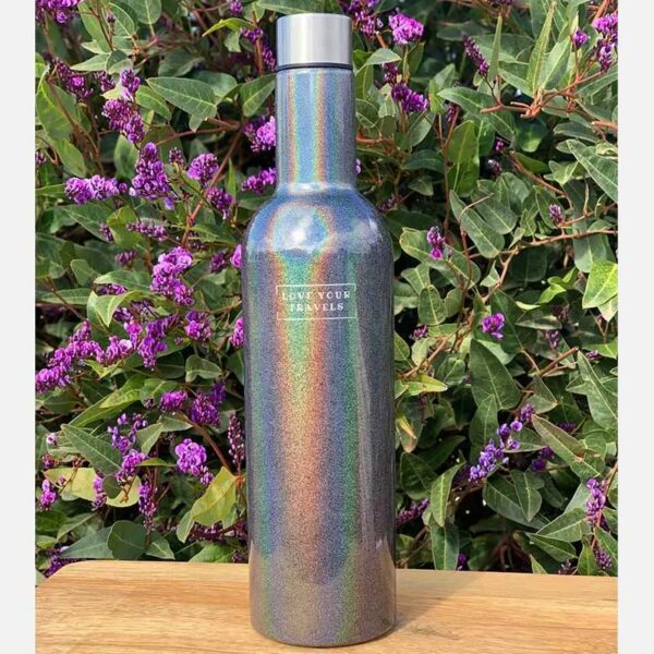 Love Your Travels Charcoal Glitter Insulated Wine Bottle - Love Your Travels