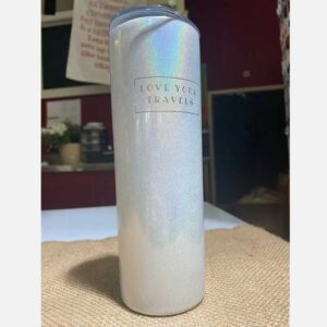 Love Your Travels White Glitter Insulated Travel Mug - Love Your Travels