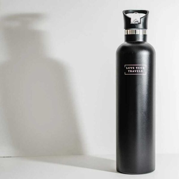 1 Litre Insulated Water Bottle Black - Love Your Travels